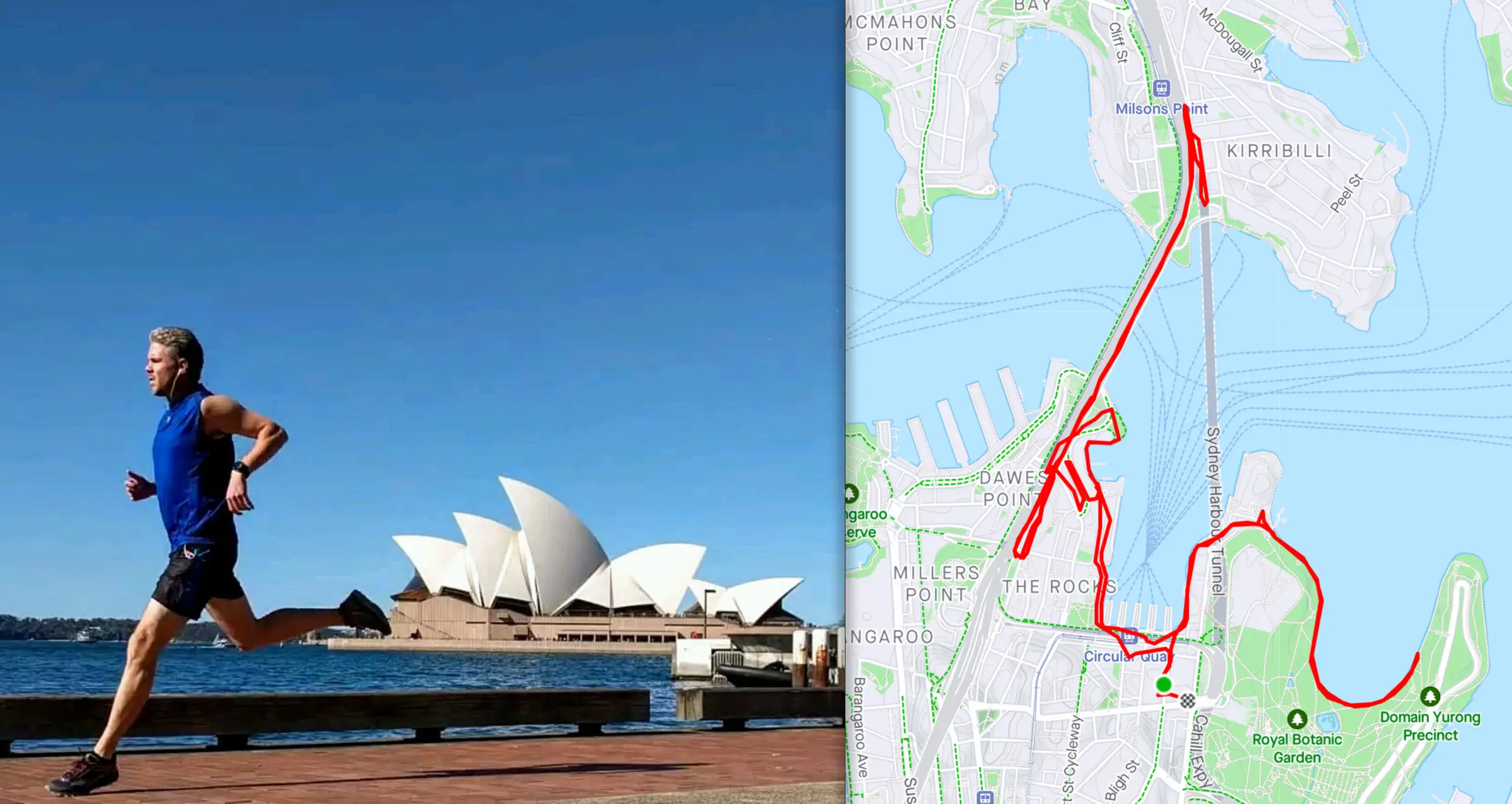 Selfie and stats of Bret McGowen running in front of the Sydney Opera House