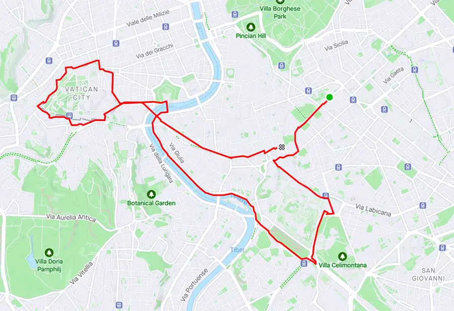 Map of a casual run I ran in Rome