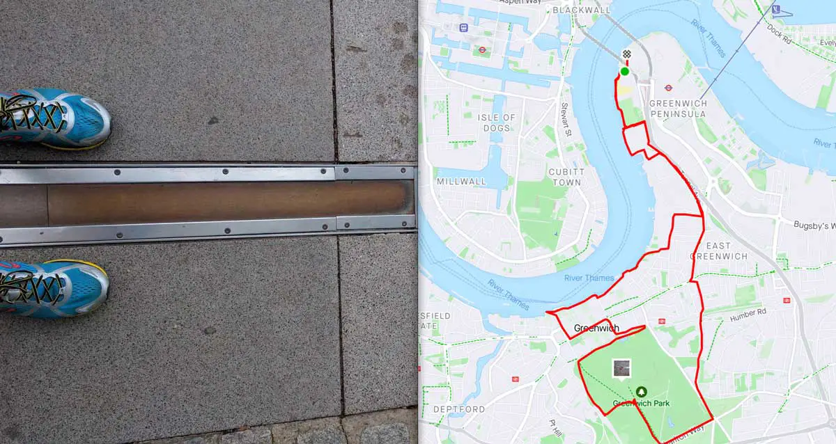Running in two hemispheres! Bret McGowen's shoes across the prime meridian