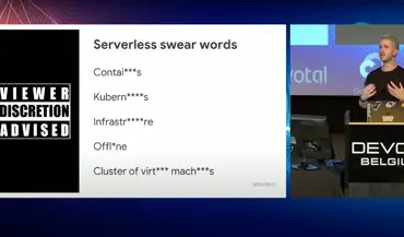 Screen shot of Google Cloud's Bret McGowen giving a talk about Knative and Kubernetes