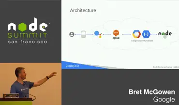 Screen shot of Google Cloud's Bret McGowen giving a talk about Google Assistant